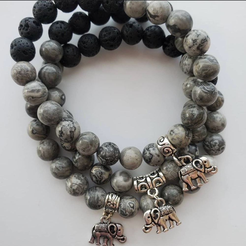 Elephant Energy Gemstone Stretch Bracelet